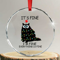 Funny Xmas Cat Crystal Glass Ornament It's Fine I'm Fine Everything Is Fine Meowy Catmas Xmas TS10