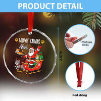 Funny Xmas Cat Crystal Glass Ornament Meowy Catmas Santa Sleigh Xmas TS12