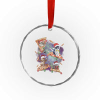 Funny Xmas Cat Crystal Glass Ornament Santa Cat Riding Pizza Galaxy Outer Space TS09