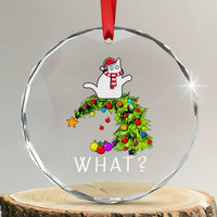 Funny Xmas Cat Crystal Glass Ornament What? Mischievous Cat Pushing Christmas Tree TS09