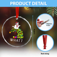 Funny Xmas Cat Crystal Glass Ornament What? Mischievous Cat Pushing Christmas Tree TS09