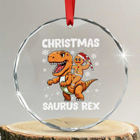 Funny Xmas Crystal Glass Ornament Gingerbread Riding Dinosaur Christmas Saurus Rex TS09