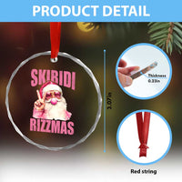Funny Xmas Crystal Glass Ornament Skibidi Rizzmas Pink Santa Bubble Gum TS09