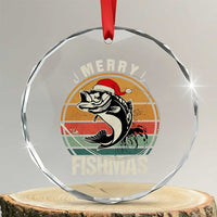Funny Xmas Fishing Crystal Glass Ornament Merry Fishmas Vintage Sunset Retro TS11