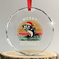 Funny Xmas Fishing Crystal Glass Ornament Merry Fishmas Vintage Sunset Retro TS11
