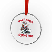Funny Xmas Fishing Crystal Glass Ornament North Pole Fishing Hole Cute Santa TS11
