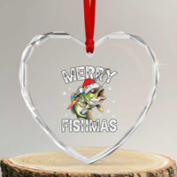 Funny Xmas Fishing Heart Crystal Glass Ornament Merry Fishmas Bass Fish Rod - Wonder Print Shop