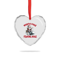 Funny Xmas Fishing Heart Crystal Glass Ornament North Pole Fishing Hole Cute Santa - Wonder Print Shop