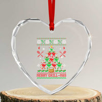 Funny Xmas Grilling Heart Crystal Glass Ornament Merry Grill Mas Santa Grilling BBQ Smoking Meat - Wonder Print Shop