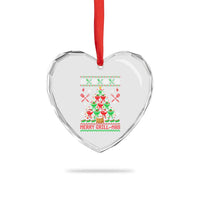 Funny Xmas Grilling Heart Crystal Glass Ornament Merry Grill Mas Santa Grilling BBQ Smoking Meat - Wonder Print Shop