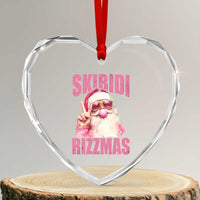 Funny Xmas Heart Crystal Glass Ornament Skibidi Rizzmas Pink Santa Bubble Gum - Wonder Print Shop