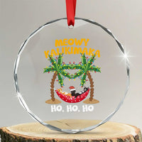 Funny Xmas In Hawaii Crystal Glass Ornament Meowy Kalikimaka Cat Chillin' Ho Ho Ho Xmas Palm Tree TS09