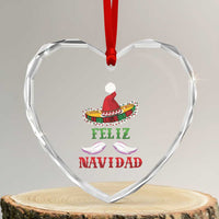 Funny Xmas In Mexico Heart Crystal Glass Ornament Feliz Navidad Sombrero Santa Hat - Wonder Print Shop