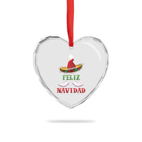Funny Xmas In Mexico Heart Crystal Glass Ornament Feliz Navidad Sombrero Santa Hat - Wonder Print Shop