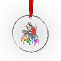 Funny Xmas LGBT Crystal Glass Ornament Rainbow Flag Santa Riding Dinosaur TS09