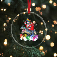 Funny Xmas LGBT Crystal Glass Ornament Rainbow Flag Santa Riding Dinosaur TS09