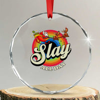 Funny Xmas LGBT Crystal Glass Ornament Slay All Day Sleigh Rainbow TS09