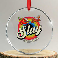 Funny Xmas LGBT Crystal Glass Ornament Slay All Day Sleigh Rainbow TS09
