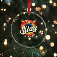 Funny Xmas LGBT Crystal Glass Ornament Slay All Day Sleigh Rainbow TS09