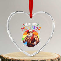 Funny Xmas LGBT Heart Crystal Glass Ornament Ho Ho Ho Mosexual Rainbow Santa - Wonder Print Shop