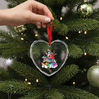 Funny Xmas LGBT Heart Crystal Glass Ornament Rainbow Flag Santa Riding Dinosaur - Wonder Print Shop