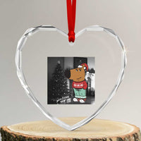 Funny Xmas Meme Chilling Guy Santa Heart Crystal Glass Ornament - Wonder Print Shop
