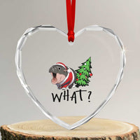 Funny Xmas Moo Deng Heart Crystal Glass Ornament What Baby Hippo Pushing Christmas Tree - Wonder Print Shop