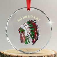 Funny Xmas Native American Crystal Glass Ornament Ho Ho Ho Lay Vintage War Bonnet TS11