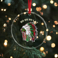 Funny Xmas Native American Crystal Glass Ornament Ho Ho Ho Lay Vintage War Bonnet TS11