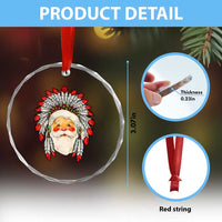 Funny Xmas Native American Indian Santa War Bonnet Crystal Glass Ornament TS11