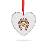 Funny Xmas Native American Indian Santa War Bonnet Heart Crystal Glass Ornament - Wonder Print Shop