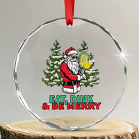 Funny Xmas Pickleball Crystal Glass Ornament Eat Dink Be Merry Santa Pickleball Player TS09