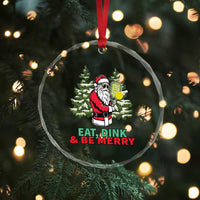 Funny Xmas Pickleball Crystal Glass Ornament Eat Dink Be Merry Santa Pickleball Player TS09