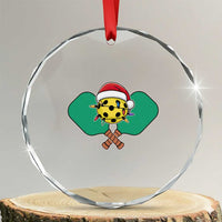 Funny Xmas Pickleball Holiday Santa Hat Crystal Glass Ornament TS11