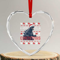 Funny Xmas Santa Godzilla Heart Crystal Glass Ornament A Very Godzilla Xmas Japanese Monster - Wonder Print Shop