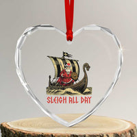 Funny Xmas Santa Viking Heart Crystal Glass Ornament Sleigh All Day Xmas Pagan Norse Longship - Wonder Print Shop