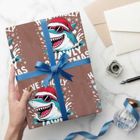 Funny Xmas Shark Wrapping Paper Roll Have A Holly Jawly Christmas Santa Hat - Wonder Print Shop