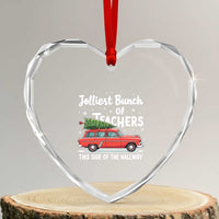 Funny Xmas Teacher Heart Crystal Glass Ornament Jolliest Bunch Of Teachers This Side Of The Hallway Xmas PJ Gift - Wonder Print Shop