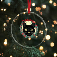 Funny Yule Cat Crystal Glass Ornament Jólakötturinn Yule Xmas Black Cat TS11