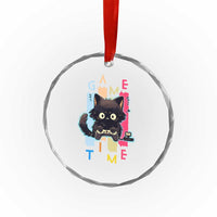 Game Time Crystal Glass Ornament Cute Black Cat Gamer Lover Gift - Wonder Print Shop