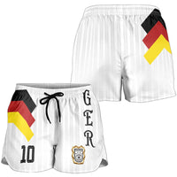 German Football Personalised Shorts for Women Retro Geometric Flag Stripe Heritage Shield Design