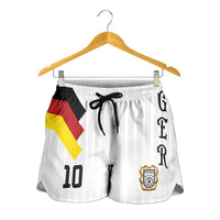 German Football Personalised Shorts for Women Retro Geometric Flag Stripe Heritage Shield Design