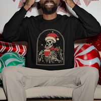 Skeleton Christmas Sweatshirt Dead Inside But Caffeinated Coffee Addict Xmas Vibe - Wonder Print Shop