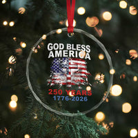 God Bless America 250 Years 1776 2026 Crystal Glass Ornament Christian Cross Eagle American Flag