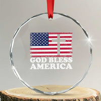 God Bless America Crystal Glass Ornament Cross USA Flag Patriotic 4th of July Christian TS10