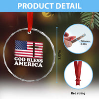 God Bless America Crystal Glass Ornament Cross USA Flag Patriotic 4th of July Christian TS10