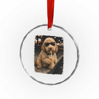 Goldendoodle Drinking Iced Coffee Crystal Glass Ornament Grunge Graphic Funny Dog Lover
