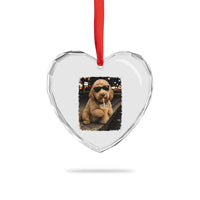 Goldendoodle Drinking Iced Coffee Heart Crystal Glass Ornament Grunge Graphic Funny Dog Lover