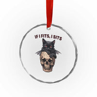 Gothic Cat Skull Graphic Crystal Glass Ornament If I Fits I Sits Creepy Cute Gift