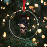 Gothic Cat Skull Graphic Crystal Glass Ornament If I Fits I Sits Creepy Cute Gift